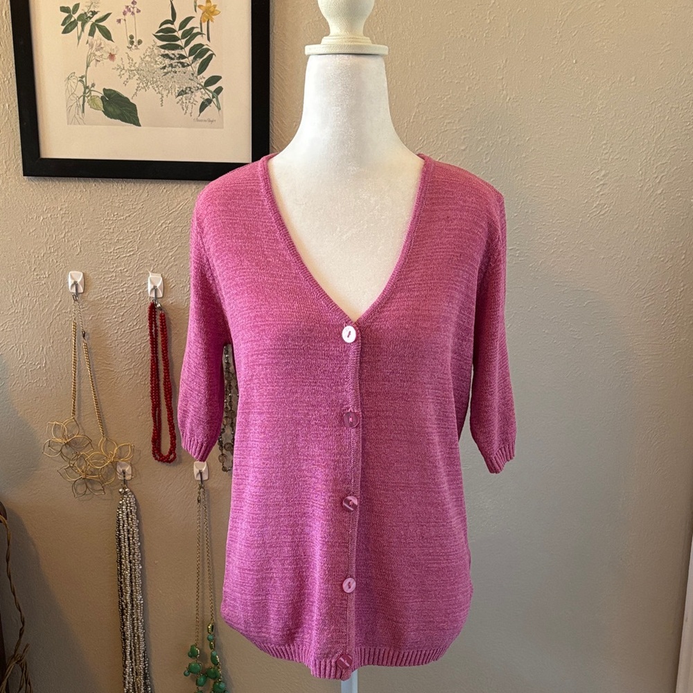 Rose Pink V-Neck short-sleeve cardigan Sweater size M